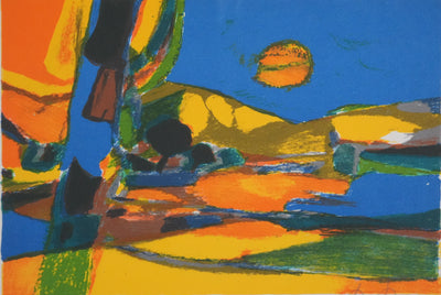 Marcel MOULY : Champs au coucher de soleil, Lithographie originale signée