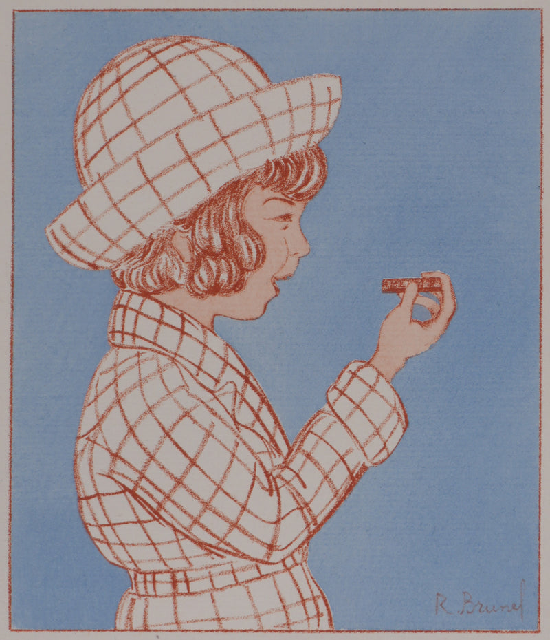 R. BRUNEL : Klaus, Petite fille au chocolat, Lithographie