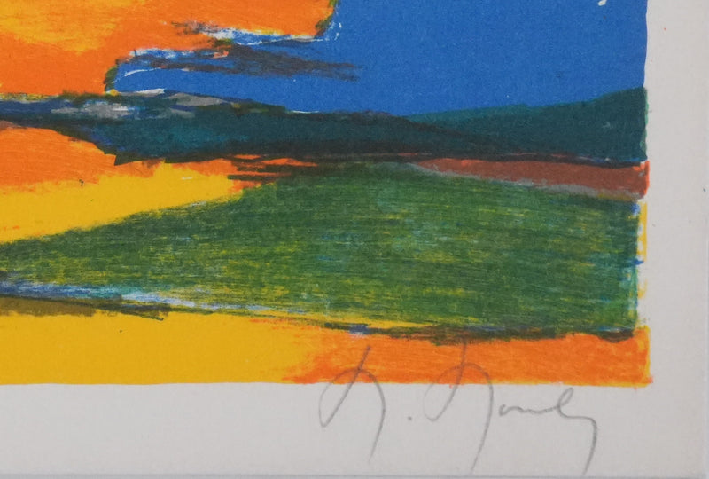 Marcel MOULY : Champs au coucher de soleil, Lithographie originale signée