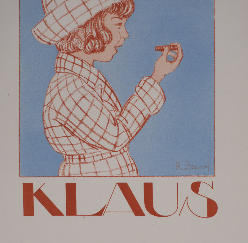 R. BRUNEL : Klaus, Petite fille au chocolat, Lithographie
