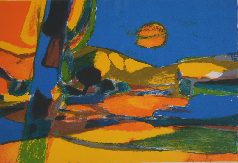 Marcel MOULY : Champs au coucher de soleil (E.A.), Lithographie originale signée