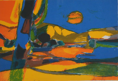 Marcel MOULY : Champs au coucher de soleil, Lithographie originale signée