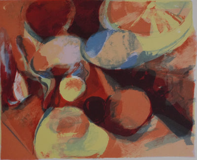 Arlette LE MORE : Nature morte aux fruits, Lithographie originale signée