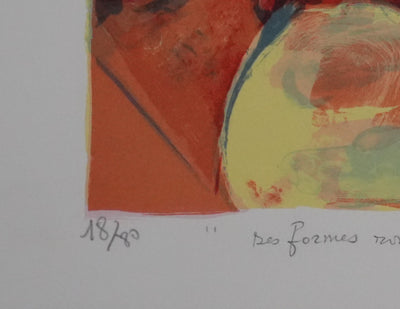 Arlette LE MORE : Nature morte aux fruits, Lithographie originale signée