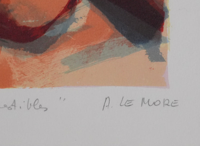 Arlette LE MORE : Nature morte aux fruits, Lithographie originale signée