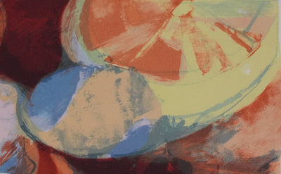 Arlette LE MORE : Nature morte aux fruits, Lithographie originale signée