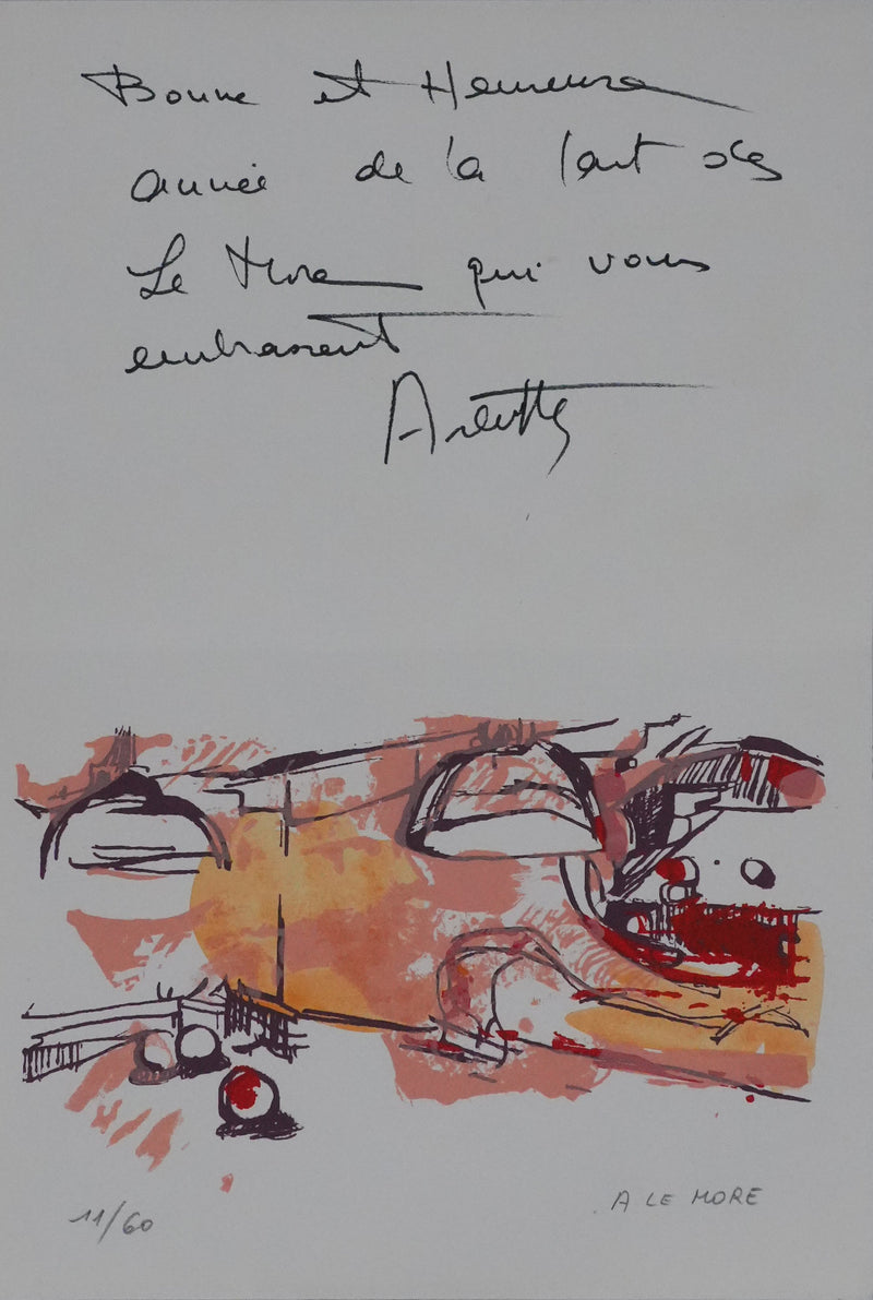 Arlette LE MORE : La partie de billard, Sérigraphie originale signée
