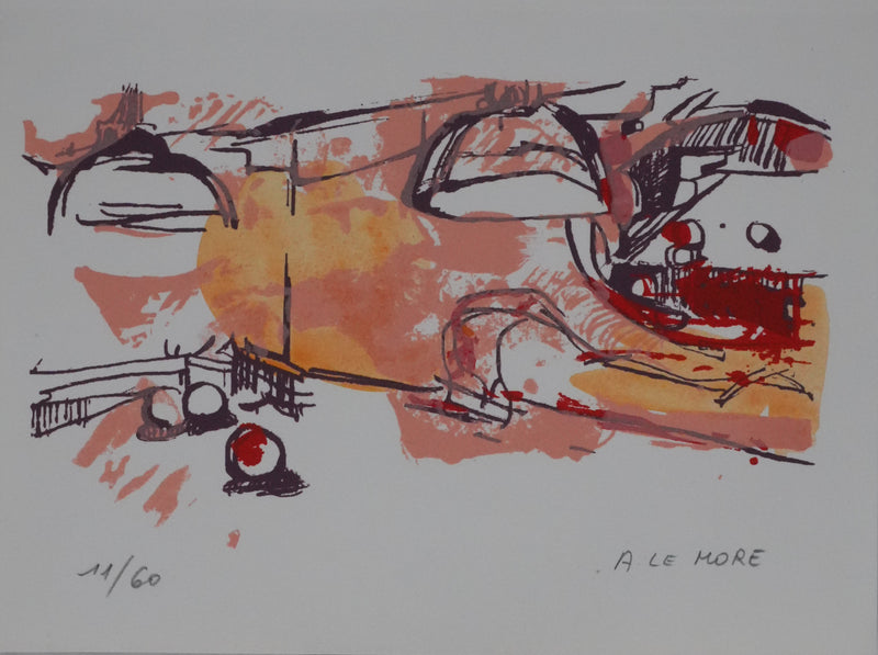 Arlette LE MORE : La partie de billard, Sérigraphie originale signée