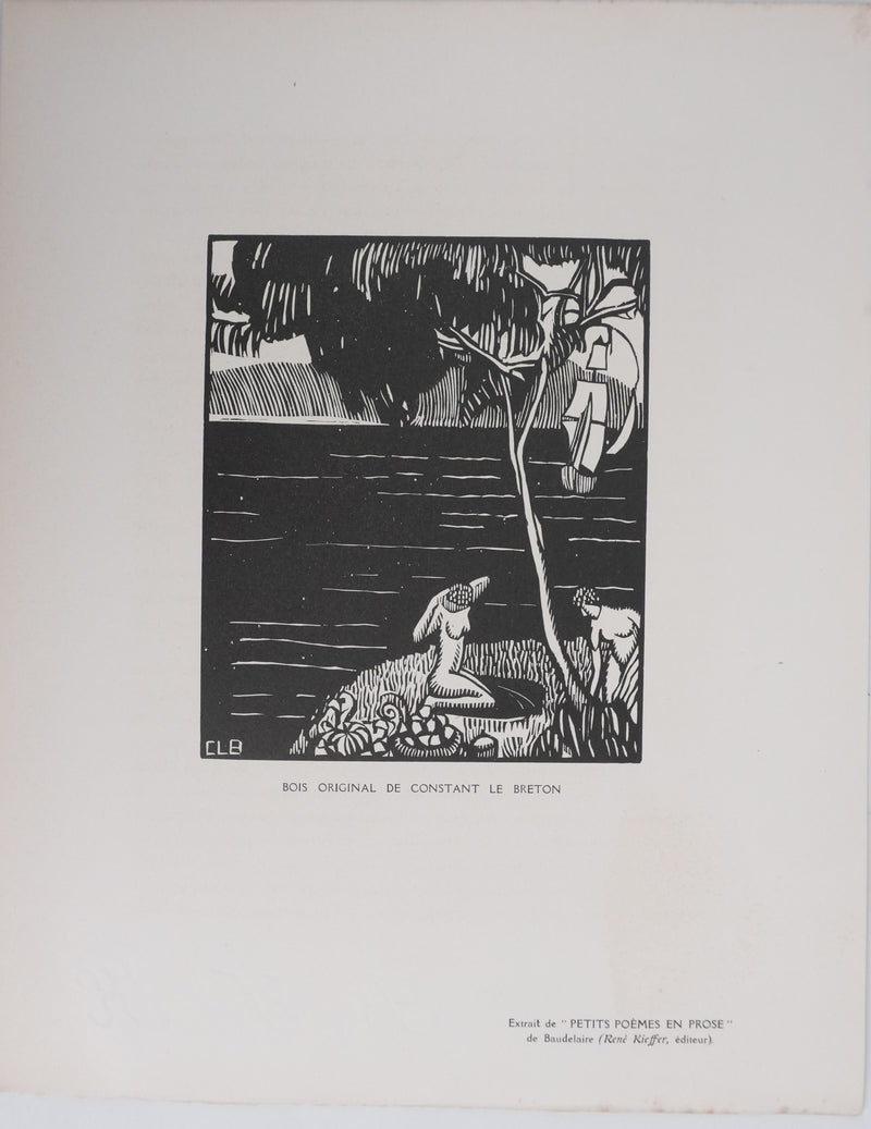 Constant LE BRETON : Les baigneuses, Gravure originale signée