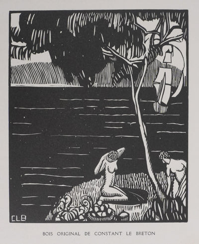 Constant LE BRETON : Les baigneuses, Gravure originale signée