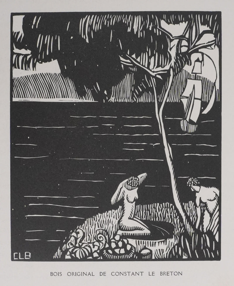 Constant LE BRETON : Les baigneuses, Gravure originale signée