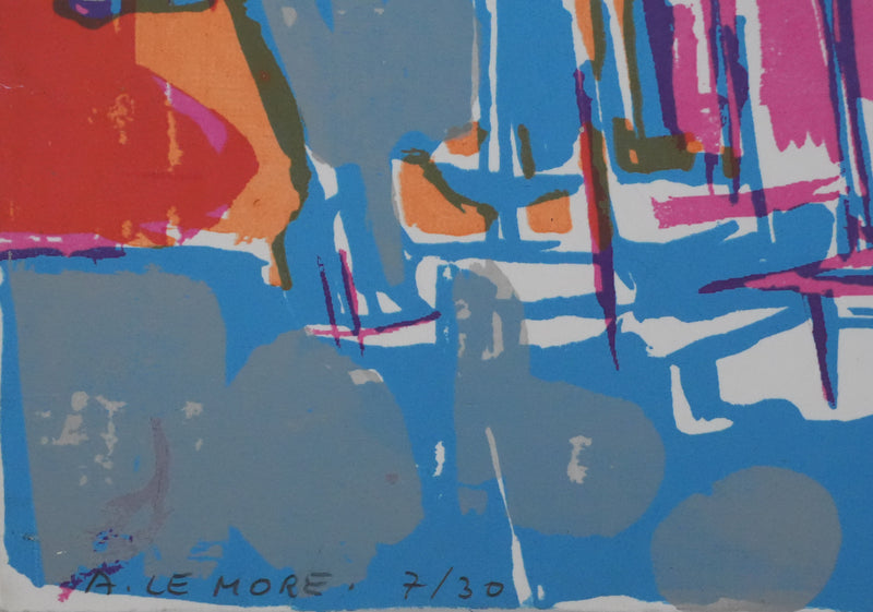 Arlette LE MORE : Les bateaux à quais, Sérigraphie originale signée