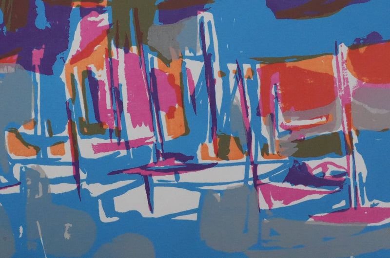 Arlette LE MORE : Les bateaux à quais, Sérigraphie originale signée