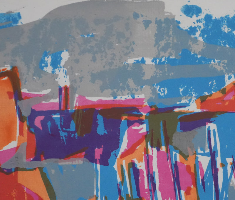 Arlette LE MORE : Les bateaux à quais, Sérigraphie originale signée