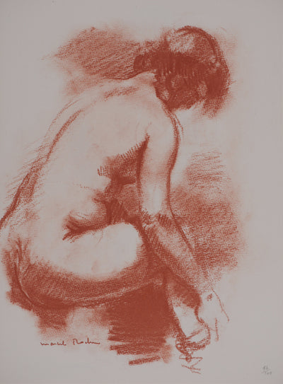 Marcel ROCHE : Nu accroupi, Lithographie originale signée