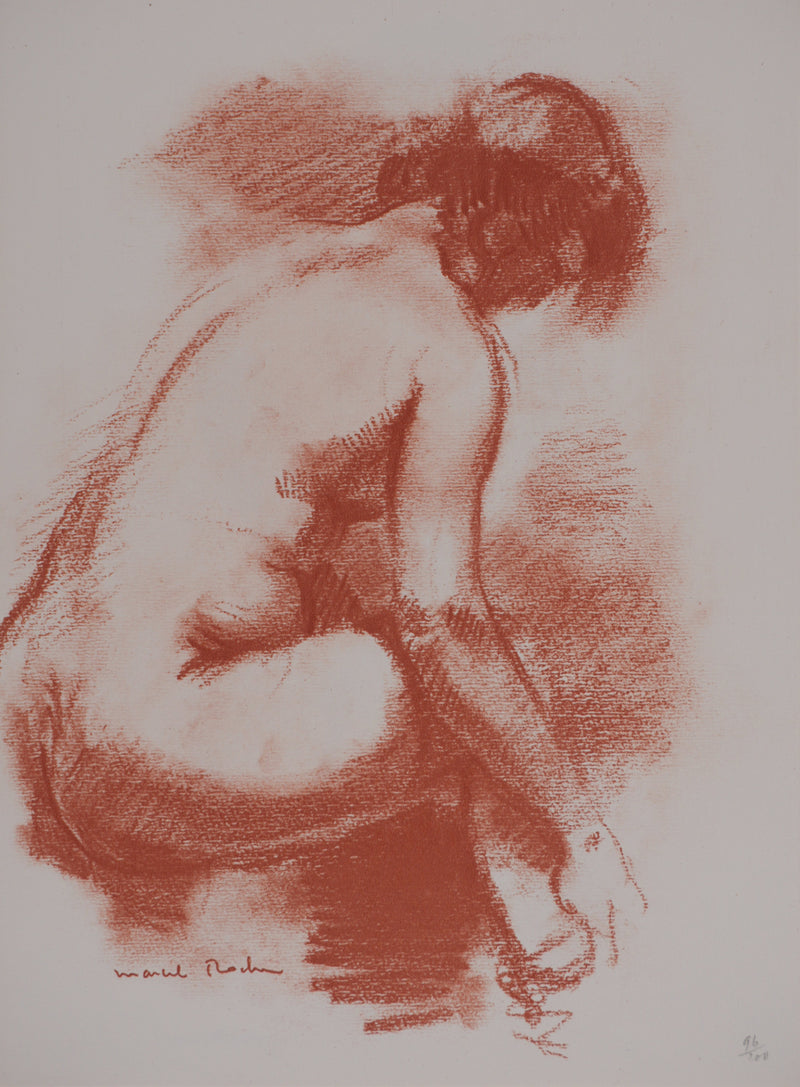 Marcel ROCHE : Nu accroupi, Lithographie originale signée