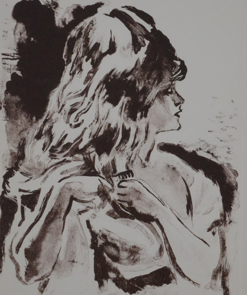 Louis BERTHOMMÉ-SAINT-ANDRÉ : Jeune femme se recoiffant, Lithographie originale signée