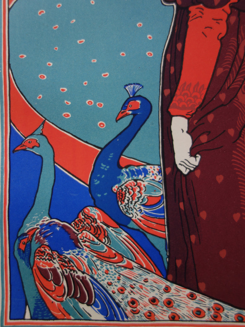 Louis John RHEAD : Femme au paon, Lithographie originale signée