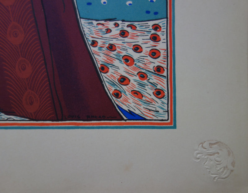 Louis John RHEAD : Femme au paon, Lithographie originale signée