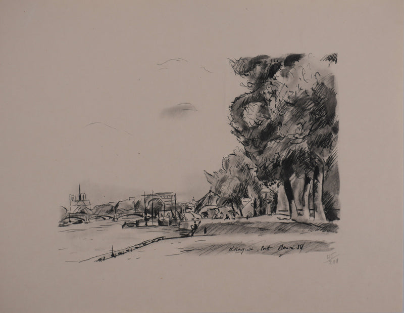 Richard MAGUET : Paris, Le pont Henry IV, Héliogravure signée