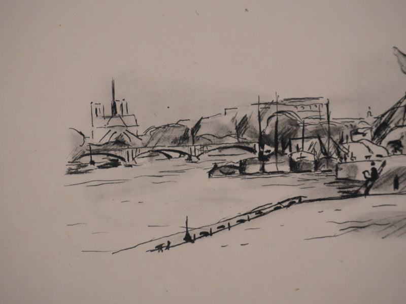 Richard MAGUET : Paris, Le pont Henry IV, Héliogravure signée