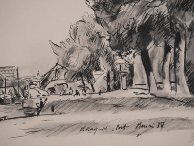 Richard MAGUET : Paris, Le pont Henry IV, Héliogravure signée