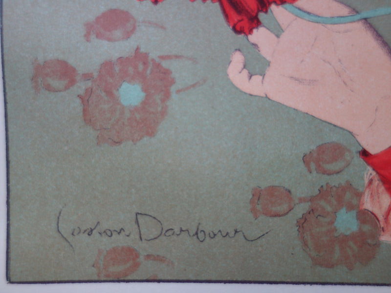Gaston DARBOUR : Jeune fille aux coquelicots, Lithographie originale signée