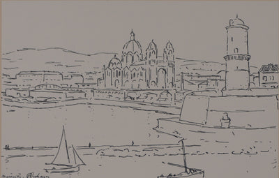 Frédéric DESHAYES : Provence, Marseille vue la cathédrale, Lithographie originale signée