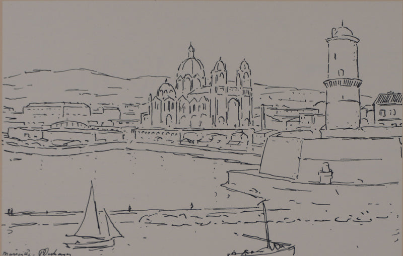 Frédéric DESHAYES : Provence, Marseille vue la cathédrale, Lithographie originale signée