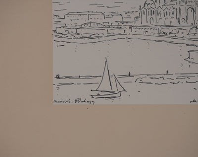 Frédéric DESHAYES : Provence, Marseille vue la cathédrale, Lithographie originale signée