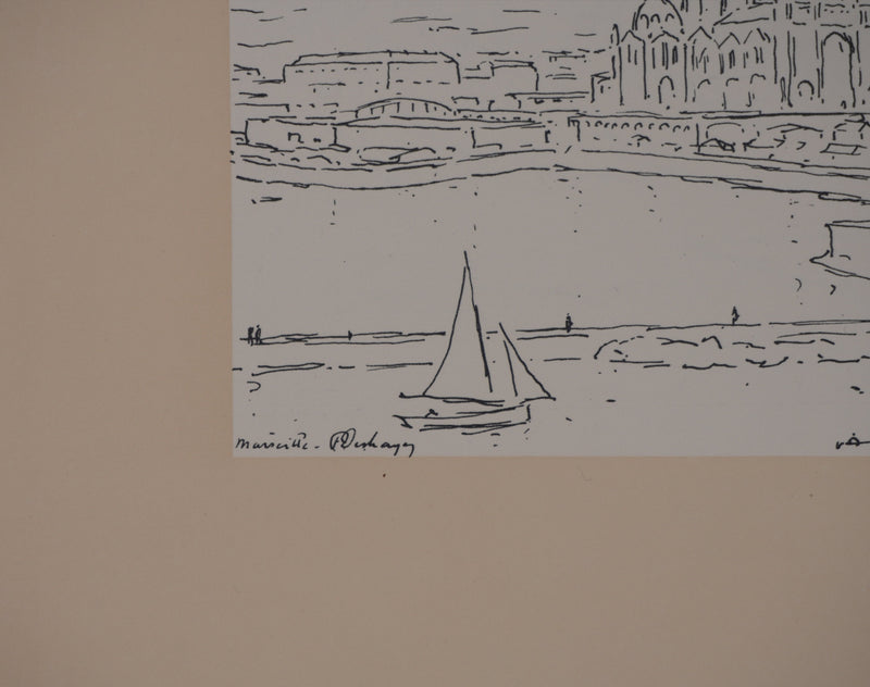 Frédéric DESHAYES : Provence, Marseille vue la cathédrale, Lithographie originale signée