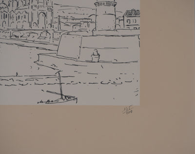 Frédéric DESHAYES : Provence, Marseille vue la cathédrale, Lithographie originale signée