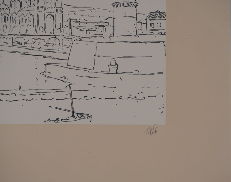 Frédéric DESHAYES : Provence, Marseille vue la cathédrale, Lithographie originale signée