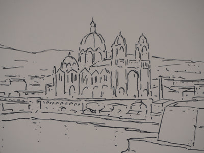 Frédéric DESHAYES : Provence, Marseille vue la cathédrale, Lithographie originale signée