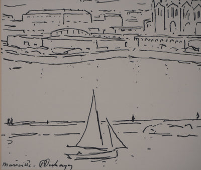 Frédéric DESHAYES : Provence, Marseille vue la cathédrale, Lithographie originale signée