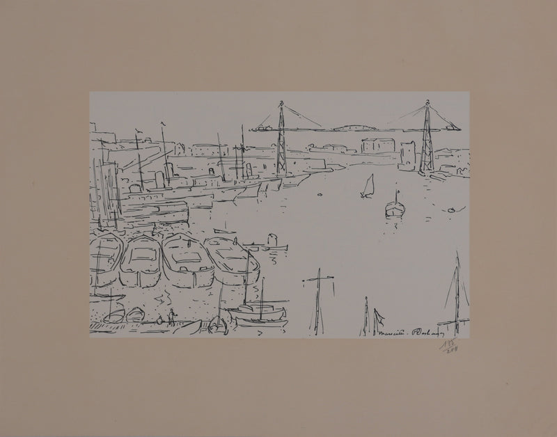 Frédéric DESHAYES : Provence, Le Port de Marseille, Lithographie originale signée