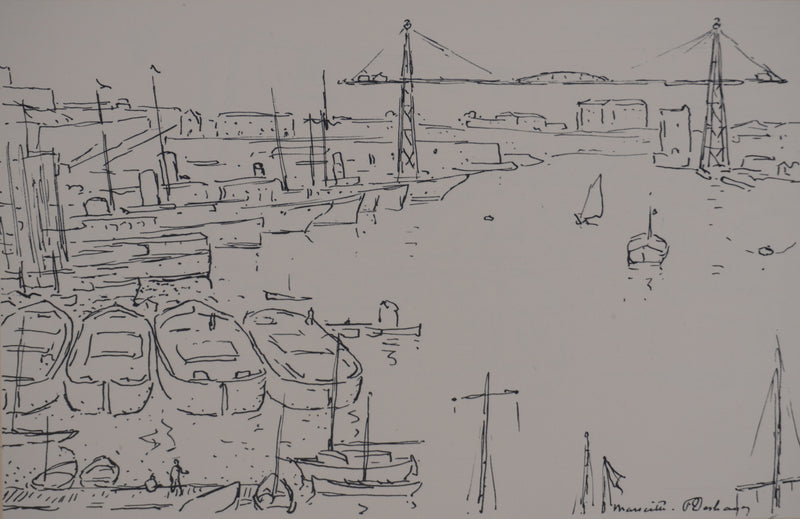 Frédéric DESHAYES : Provence, Le Port de Marseille, Lithographie originale signée