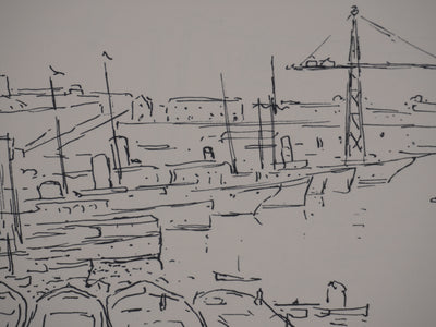 Frédéric DESHAYES : Provence, Le Port de Marseille, Lithographie originale signée
