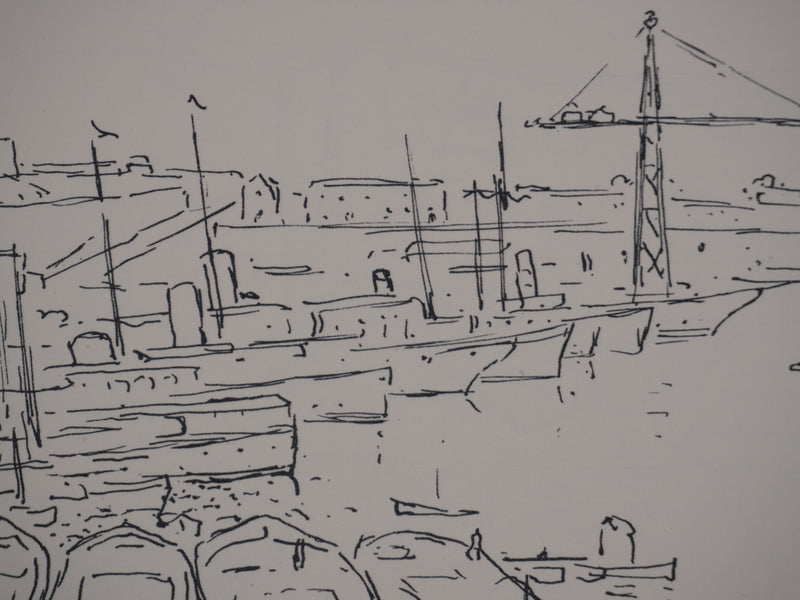 Frédéric DESHAYES : Provence, Le Port de Marseille, Lithographie originale signée