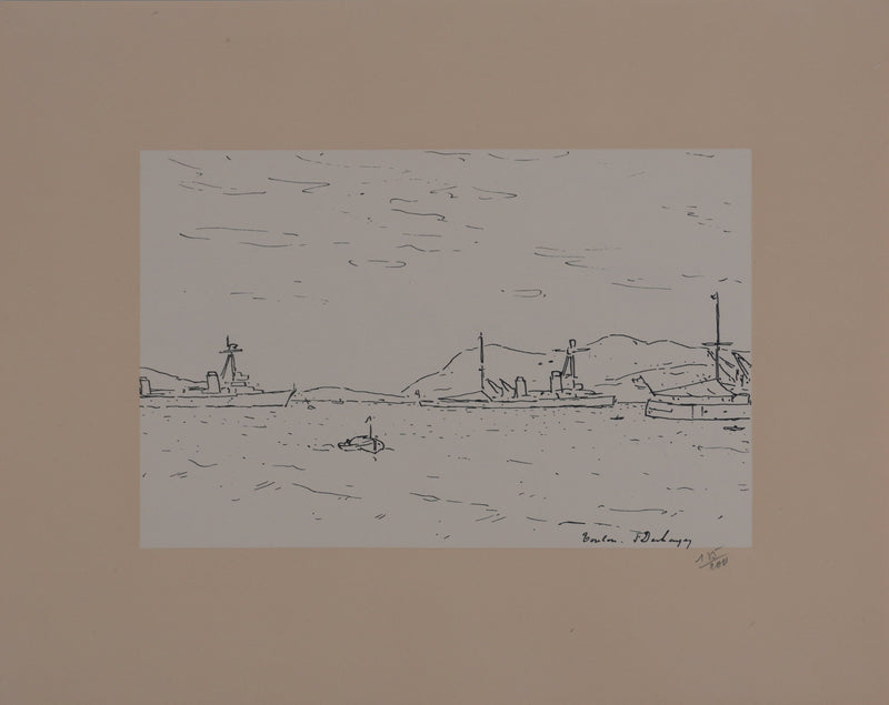 Frédéric DESHAYES : Provence, La rade de Toulon, Lithographie originale signée