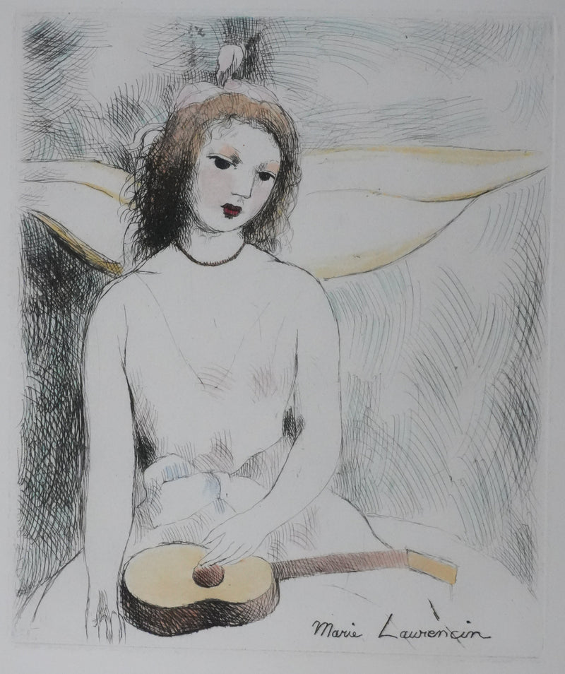 Marie LAURENCIN : Jeune fille à la guitare (état coloré), Gravure originale signée
