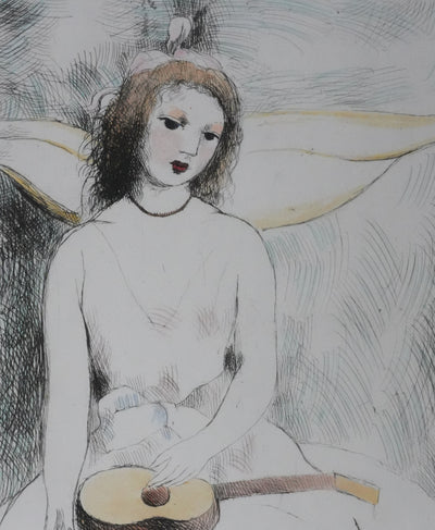 Marie LAURENCIN : Jeune fille à la guitare (état coloré), Gravure originale signée