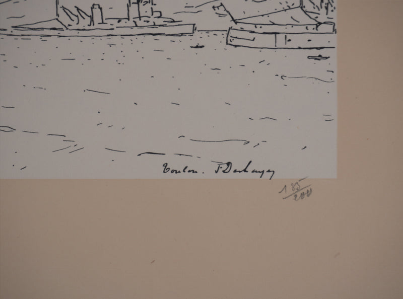 Frédéric DESHAYES : Provence, La rade de Toulon, Lithographie originale signée