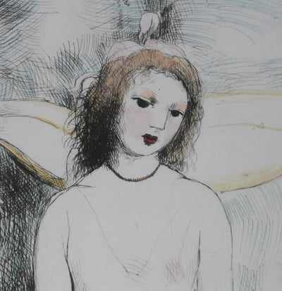 Marie LAURENCIN : Jeune fille à la guitare (état coloré), Gravure originale signée