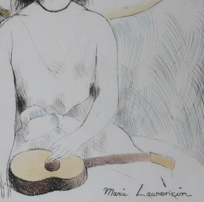 Marie LAURENCIN : Jeune fille à la guitare (état coloré), Gravure originale signée