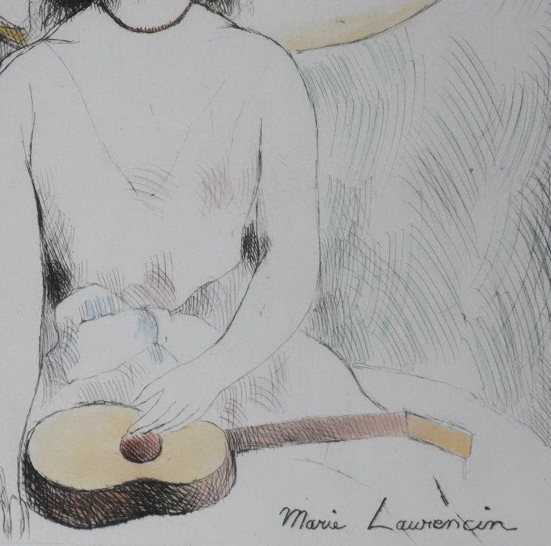 Marie LAURENCIN : Jeune fille à la guitare (état coloré), Gravure originale signée