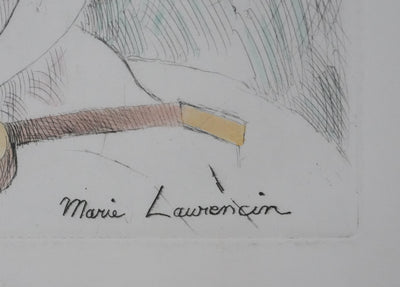 Marie LAURENCIN : Jeune fille à la guitare (état coloré), Gravure originale signée