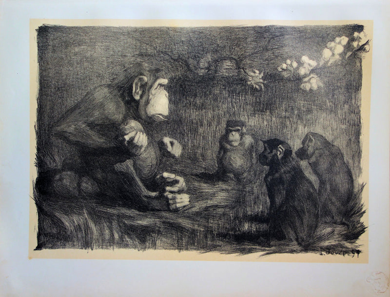 Paul JOUVE : Les Singes, le jugement de Paris, Lithographie originale (vue générale) - Crédit photo : Galerie Art.Paris