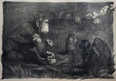 Paul JOUVE : Les Singes, le jugement de Paris, Lithographie originale (photo de détail 3) - Crédit photo : Galerie Art.Paris