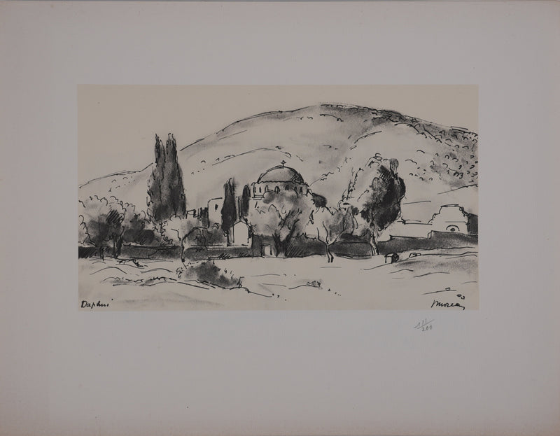 Jean MOREAU : Grèce, Monastère de Daphni, Lithographie originale signée